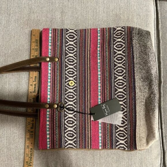 Myra Exuberant Spirit Shoulder Bag Tote NWT Cowhide Canvas Boho - Picture 2 of 7